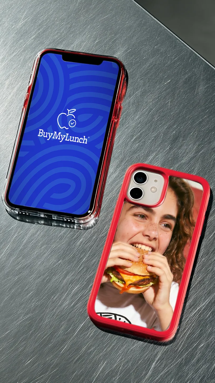Buy My Lunch mobile ordering screens showing restaurant-prepared school lunch options.